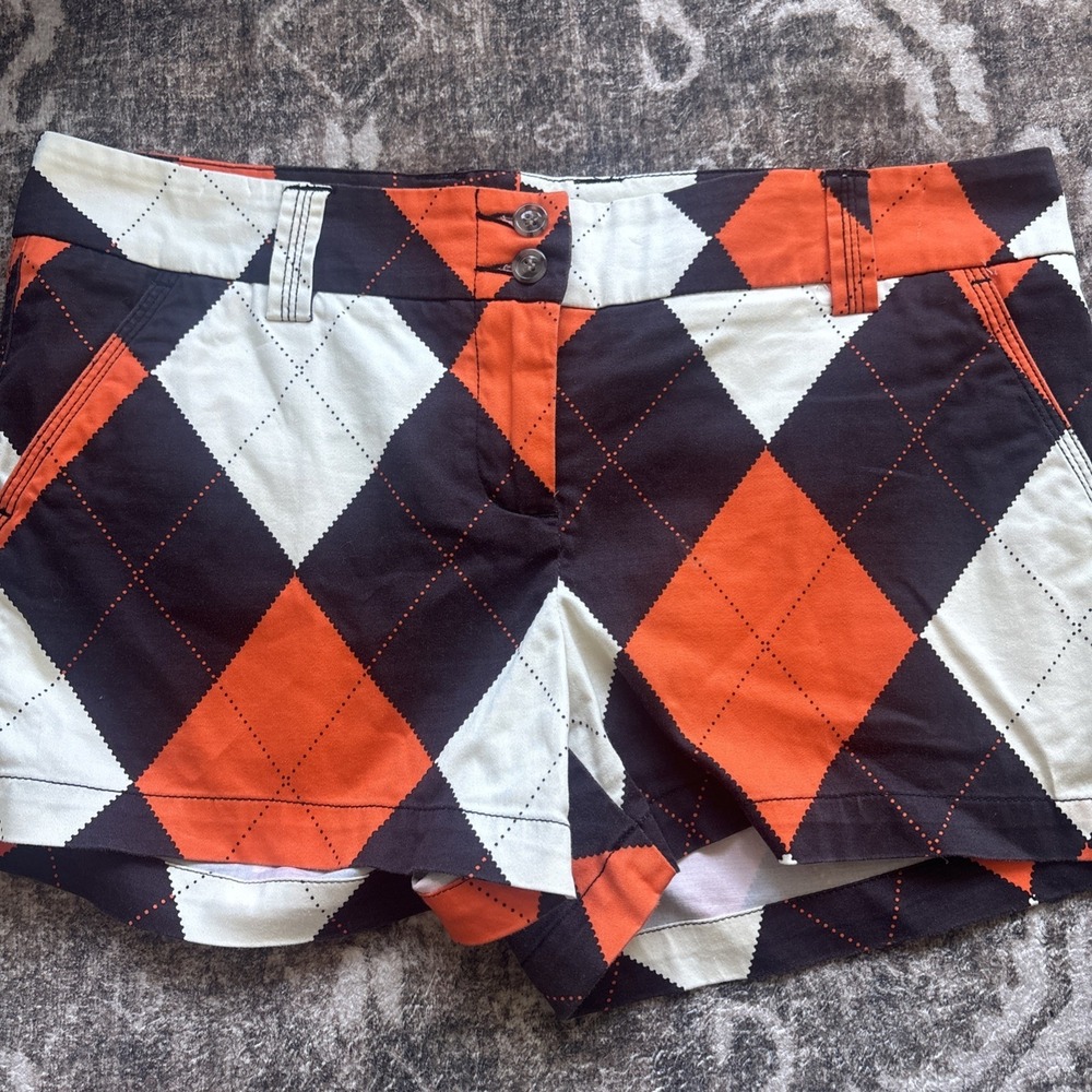 Loudmouth Golf Shorts Argyle Print Orange Black White Ladies Size 8
